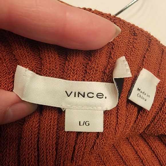 VINCE Rib Tie Back Cotton Blend Sweater Tank Top In Rust Amber Size L - Picture 12 of 14
